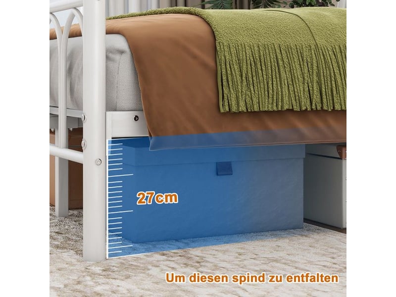  Cadre de lit en métal vintage - 120x200 cm - station de charge usb - éclairage led - support de lattes en acier blanc - Conforama E