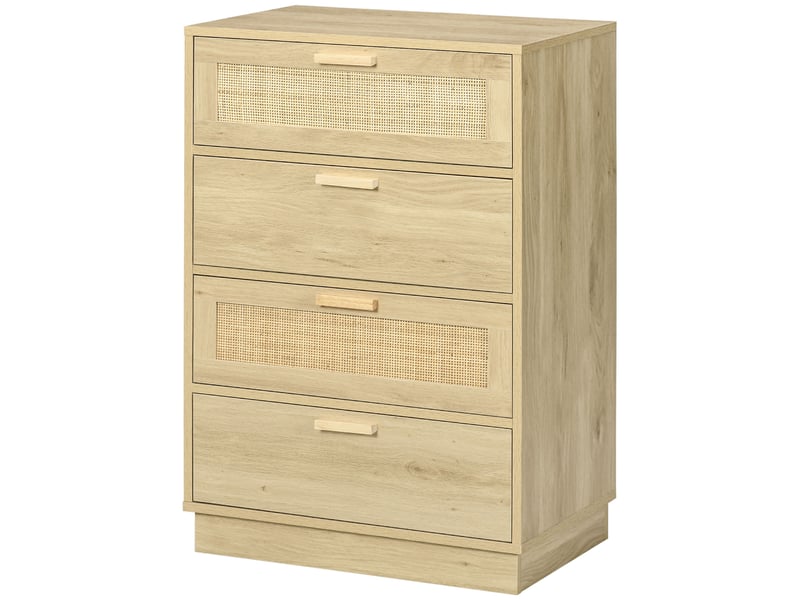  Commode en rotin à 4 tiroirs, en bois, pour la chambre, style bohème avec tressage, 60 x 38 x 88,5 cm, naturel  - Conforama B