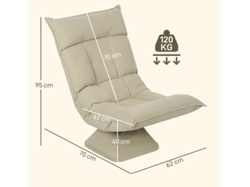  Fauteuil de sol pivotant 360° beige en polyester, dossier réglable 5 positions et pliable pour se détendre chez vous  - Conforama E