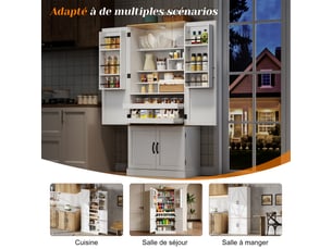 Buffet haut de cuisine blanc,meuble de rangement moderne,avec 2 tiroirs,étagères réglables,39.62x80.01x181.1cm