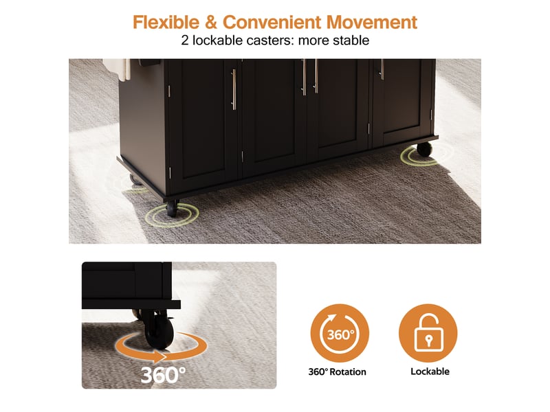 Desserte de cuisine avec 4 portes, 2 tiroirs, étagères réglables et roulettes pour cuisine en mdf 136×70×92 cm noir naturel - Conforama E