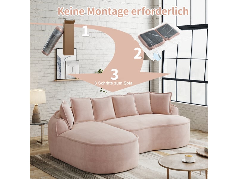  Canapé d'angle, canapé cloud; en tissu chenille, avec méridienne, sans montage, sans cadre, coussins inclus, assise profonde, rose, style cloud  - Conforama W