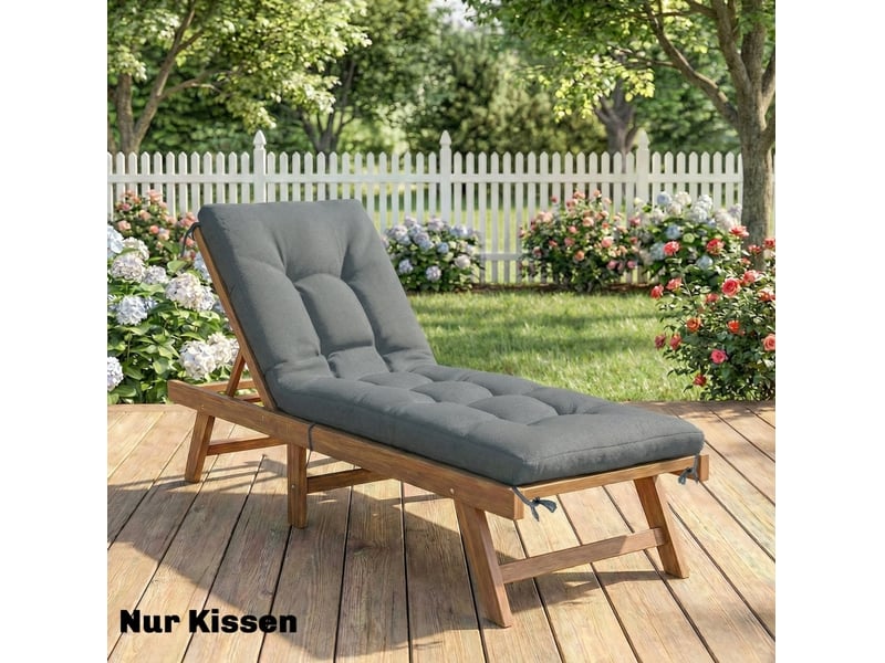  Coussin de bain de soleil extérieur 198x65x13 cm avec liens, gris foncé  - Conforama D