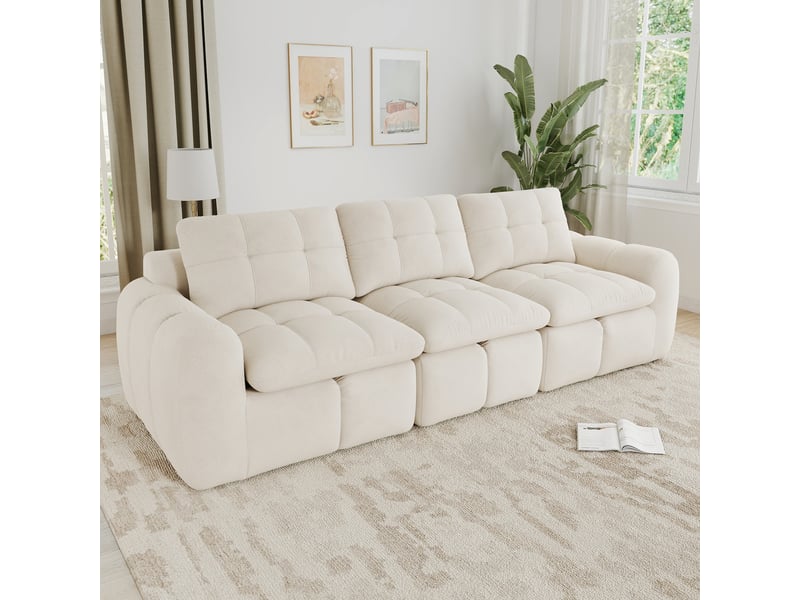  Canapé droit modulable 3 places en chenille beige – 264 x 97 x 68 cm Fay Lum - Conforama B