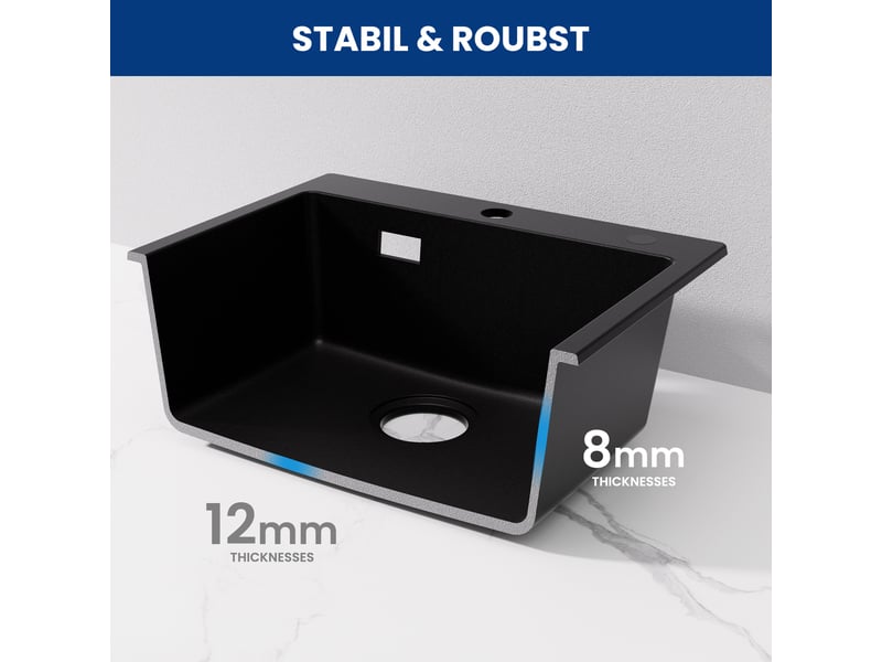 Cecipa max évier en granit noir - évier de cuisine 50x45 cm - avec système d’évacuation - Conforama C