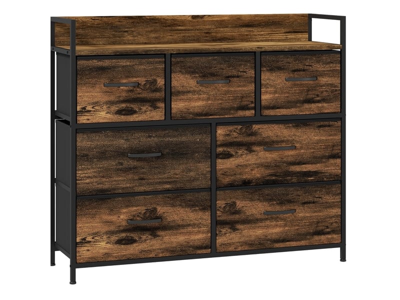  Buffet bas 98x29x85 cm marron, 7 tiroirs en polyester, structure mdf et acier, rangement avec anti-basculement  - Conforama D