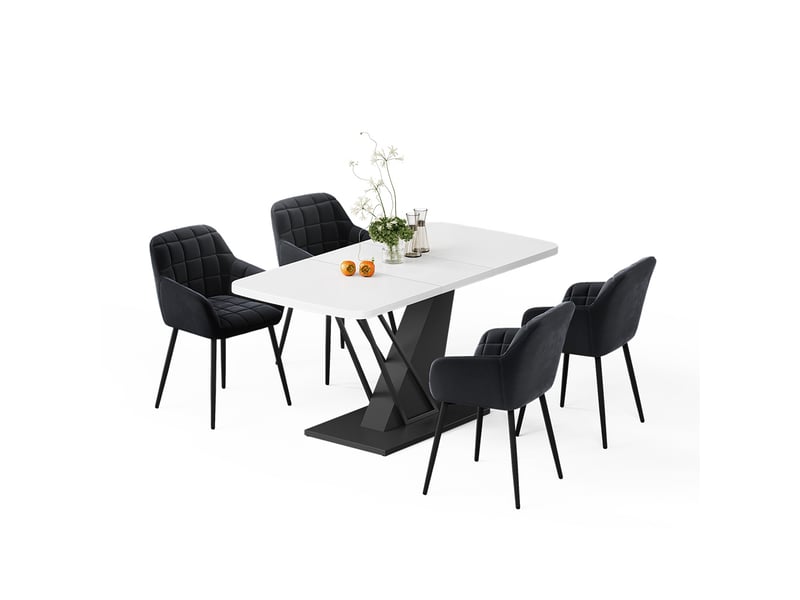  Vicco ensemble de table à manger, blancnoir, 120x80cm avec 4 chaises de salle à manger  - Conforama E