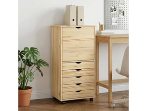 Caisson roulant de bureau, meuble de rangement 53 x 39 x 103 cm bois de pin massif marron