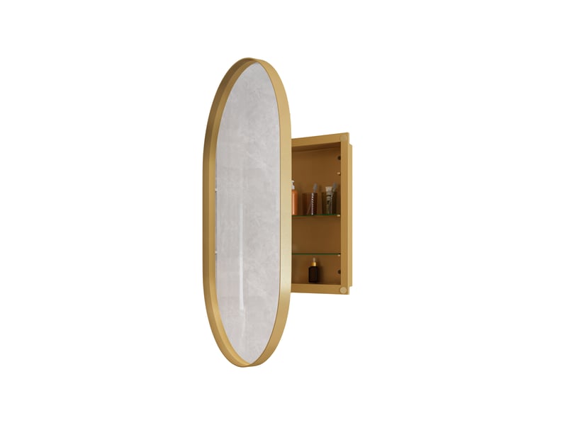  Armoire de toilette ovale miroir étagères réglables métal doré 85 x 51.5 x 12 cm W2552P264699 - Conforama B