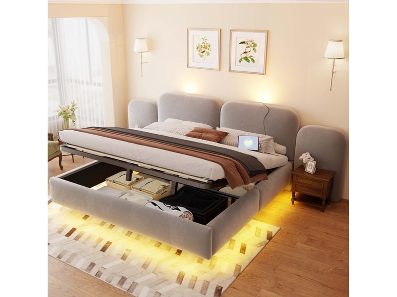  Lit coffre 180x200 avec led et prises usb-c evryae  - Conforama B
