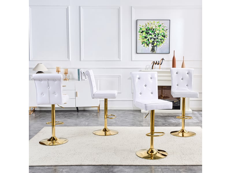  Lot de 4 chaises de salle à manger blanches vintage, cuir synthétique motif crocodile, boutons en cristal, hauteur 125 cm  - Conforama B
