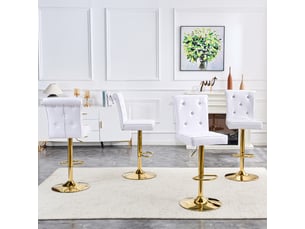 Lot de 4 chaises de salle à manger blanches vintage, cuir synthétique motif crocodile, boutons en cristal, hauteur 125 cm