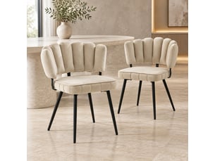 Lot de 2 chaises de salle à manger 60x46x80 cm, beige et noir, métal+tissu, chaise de cuisine, dossier en forme de fleur ergonomique