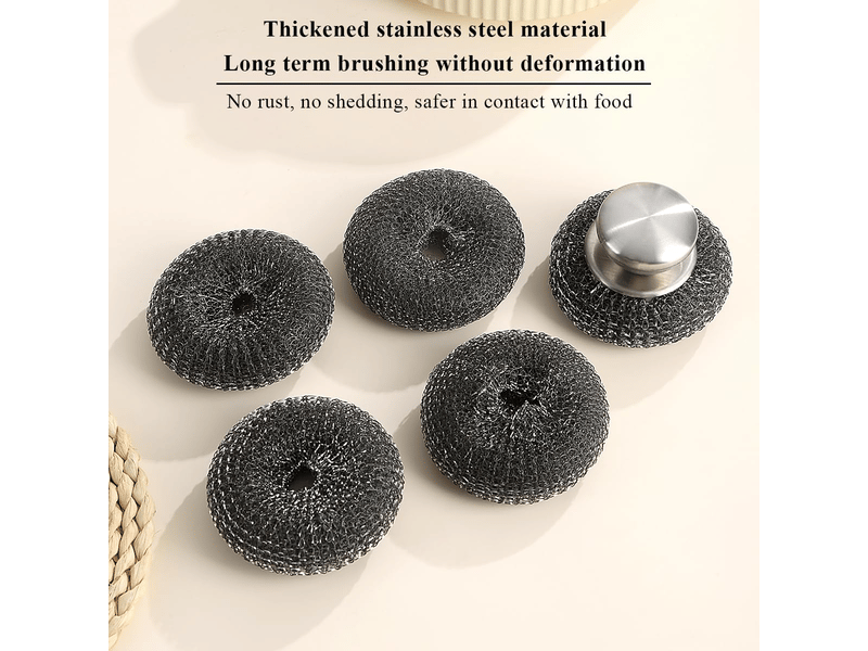  Éponges en acier inoxydable avec poignées, lot de 5, non-tissé métallique 10 x 10 cm, agréables à tenir, durables et robustes  - Conforama C