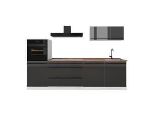 Vicco cuisine, anthracite haute brillanceblanc, 280cm plan de travail chêne doré