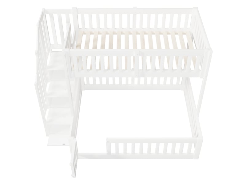 Lit superposé - 90x200 cm - 140x200 cm - échelle - rangements intégrés - lit enfant - gain de place - mobilier de chambre - blanc CozyNest - Conforama E
