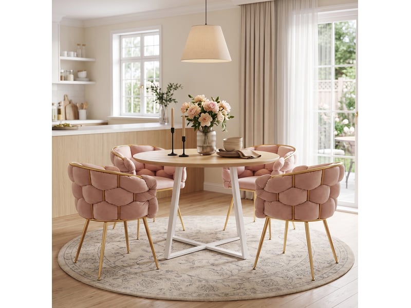 Lot de 2 fauteuils d'appoint rembourrés avec accoudoirs et pieds en métal doré pour coiffeuse en velours rose - Conforama D