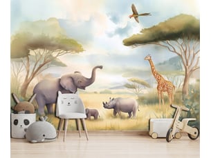 Papier peint panoramique intissé animaux safari beige - 350x250 cm - papier peint enfant
