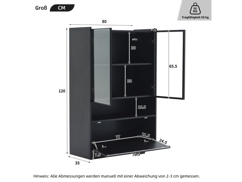  Vitrine led de présentation 80 x 35 x 120 cm – noir mat – éclairage par application et verre trempé  - Conforama C