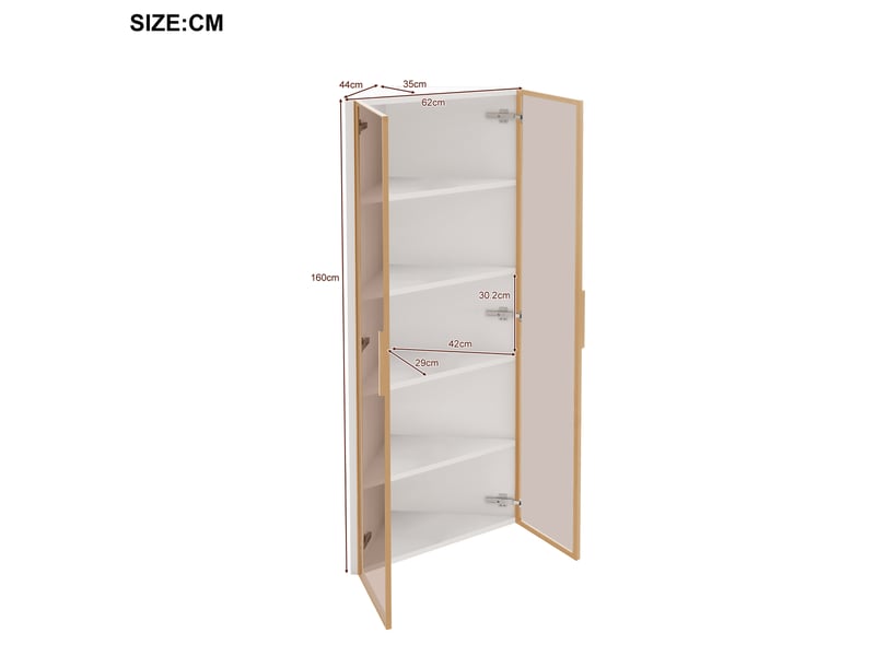  Vitrine d’angle led 62 × 35 × 160 cm, avec 2 portes en verre trempé, étagères ouvertes, meuble de rangement, blanc, format compact, finition soignée CARDUME ESTIVAL - Conforama C