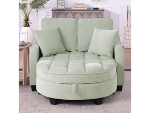 Canapé convertible 2 en 1 bleu cyan avec pouf coffre, tissu respirant et bois d’eucalyptus