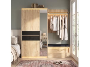 Garde-robe d'entrée, porte armoire 200x47x200 cm avec miroir et led, mdf, couleur bois