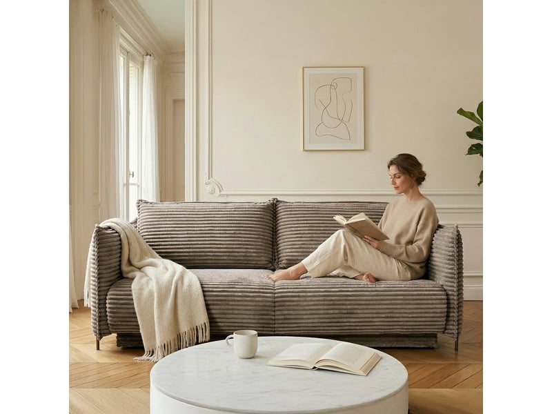  Canapé sorrento - velours côt. Taupe - droit - convert. - 3pl 3CA60.AM.3D.C.05 - Conforama D