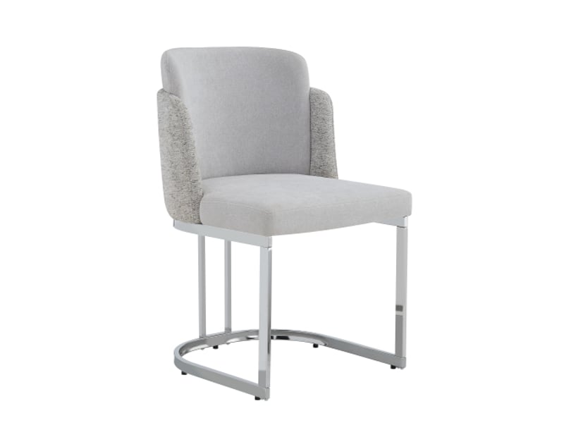  4 chaises de salle à manger confortables et respirantes – style moderne, pieds galvanisés argentés, chenille gris clair  - Conforama A