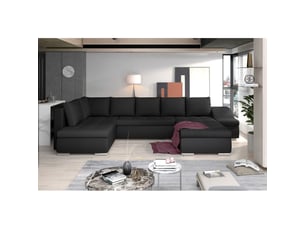 Canapé d'angle droit fixe MEUBLORAMA  6 places Polyester noir avec coffre de rangement