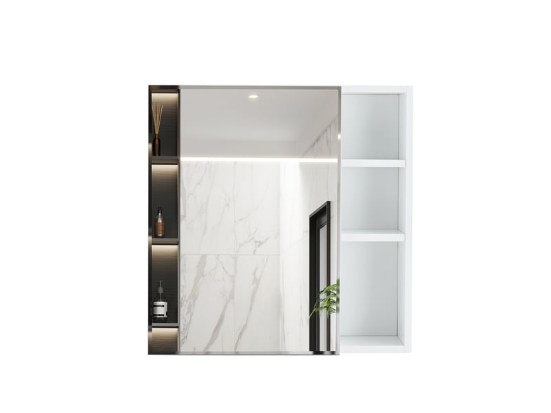  Armoire murale avec miroir 55x13x56 cm, rangement compartimenté, salle de bain, dressing, en mdf et verre, blanc  - Conforama A