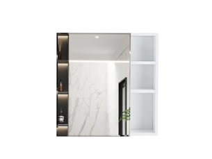 Armoire murale avec miroir 55x13x56 cm, rangement compartimenté, salle de bain, dressing, en mdf et verre, blanc