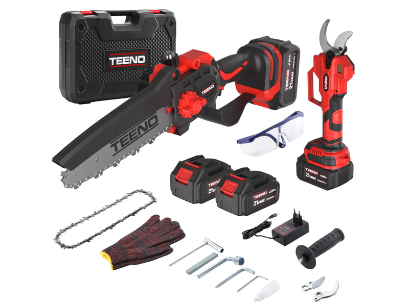  Mini‑scie sans fil 600 w 6 pouces + sécateur électrique 40 mm, 2 batteries 4,0 ah incluses  - Conforama A