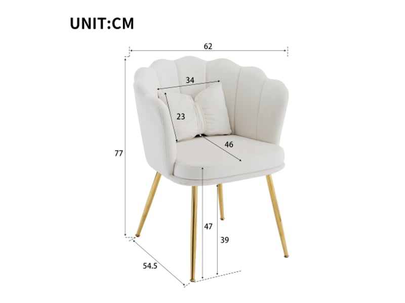  Lot de 2 fauteuils fixes en velours,en forme de pétales,avec pieds en métal plaqué or,62x54,5x77,blanc fauteuil blanc - Conforama C