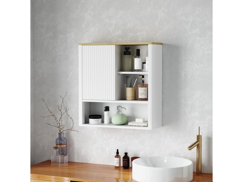 Armoire murale de salle de bain blanche, porte coulissante, 5 compartiments, 60 x 20 x 62 cm  - Conforama C