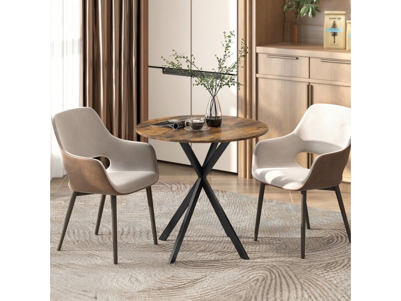  Table à manger ronde pour 2 personnes avec plateau aspect bois et piètement croisé en acier, brun rustique  - Conforama D