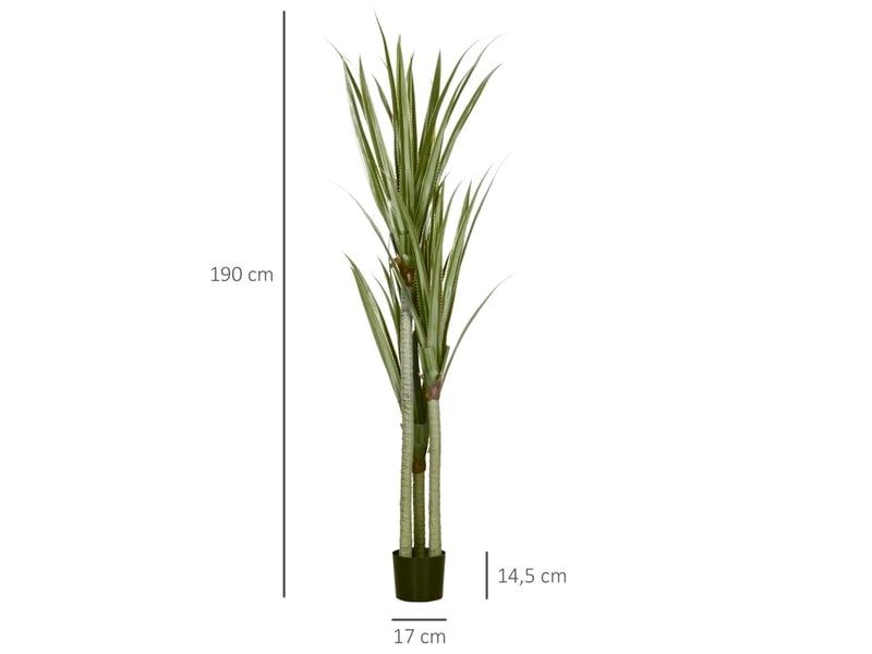 Plante artificielle yucca 190 cm verte en plastique avec pot en ciment, pour intérieur et extérieur sans entretien - Conforama C