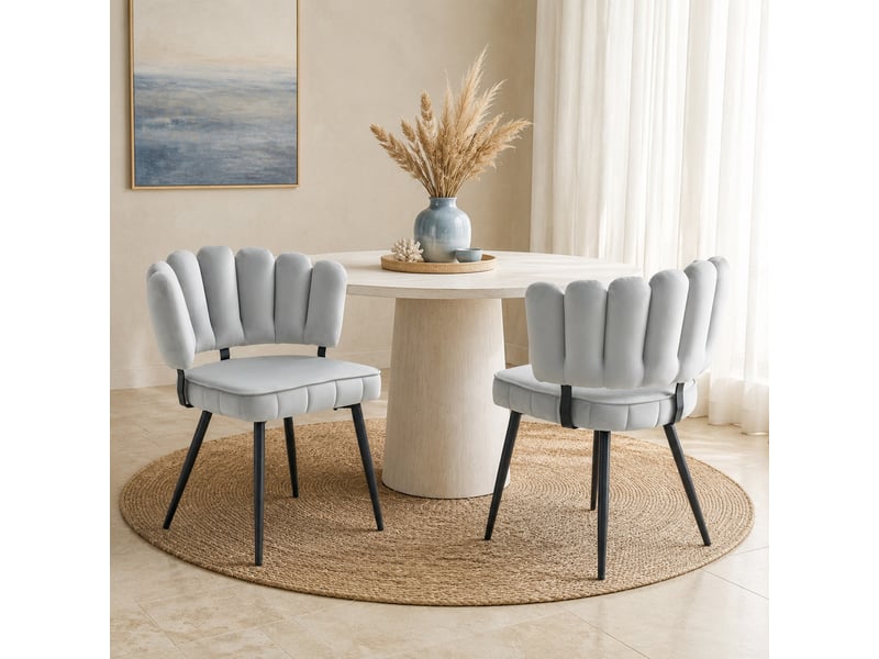 Chaises de salle à manger lot de 2 à dossier éventail - assise rembourrée, velours gris clair, métal noir, h 80 cm - Conforama B