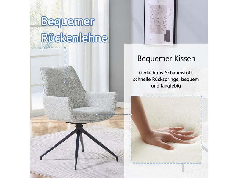  Lot de 2 chaises de salle à manger pivotantes,48x50x85 cm,tissu,gris beige  - Conforama D