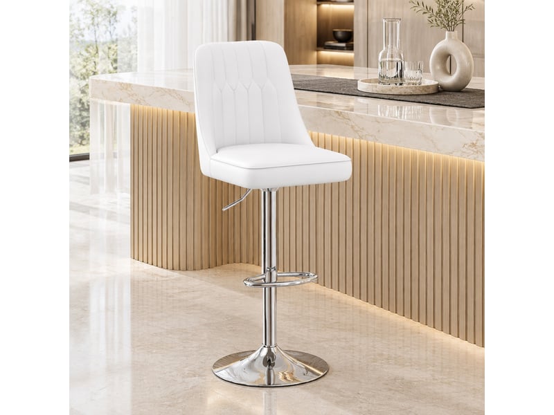  Tabourets de bar lot de 2 réglables et pivotants à 360° - lpospi - dossier matelassé, métal, pu - blanc argenté  - Conforama C