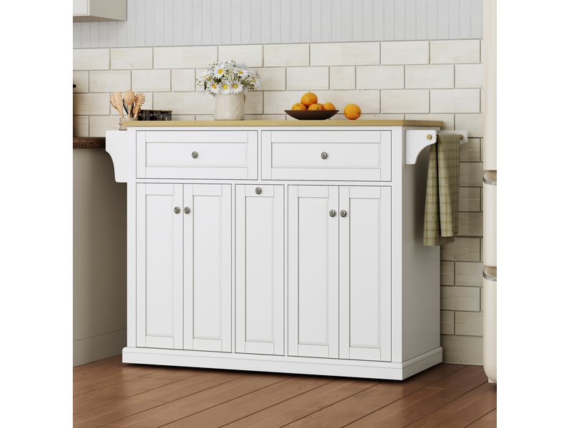  Desserte de cuisine mobile 121x49x89 cm blanc et bois clair, plateau rabattable  - Conforama E