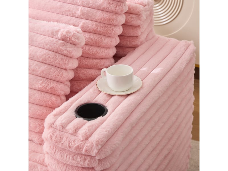 Canapé méridienne en fausse fourrure rose avec porte-gobelets intégrés et assise confortable 135x128x86 cm - Conforama D
