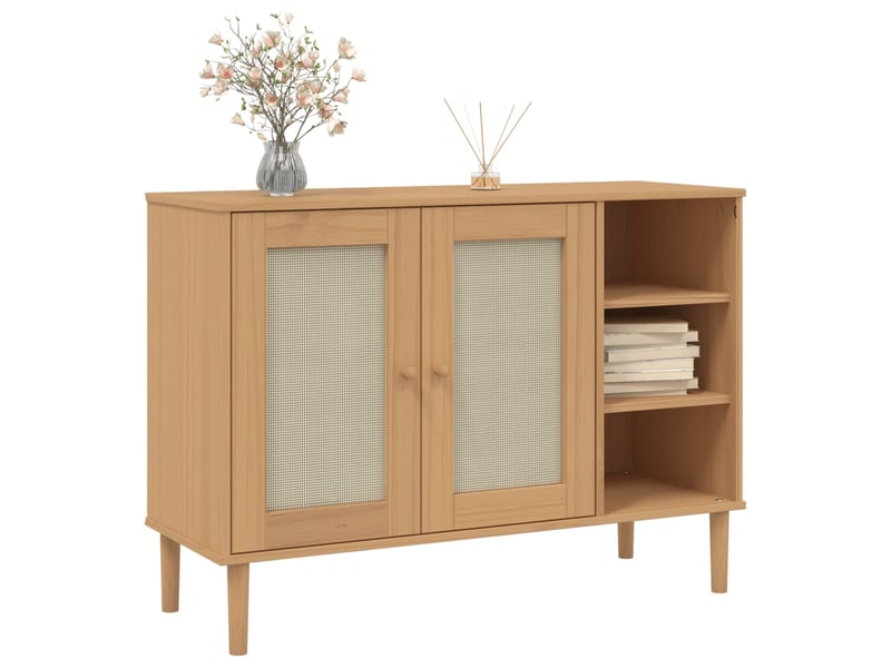  Buffet - bahut - meuble de rangement senja aspect rotin marron 112x40x80cm bois massif de pin  - Conforama C
