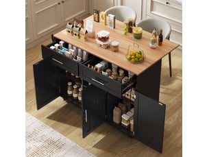 Desserte de cuisine 129x46x91,5 cm plateau pliant mdf noir et naturel