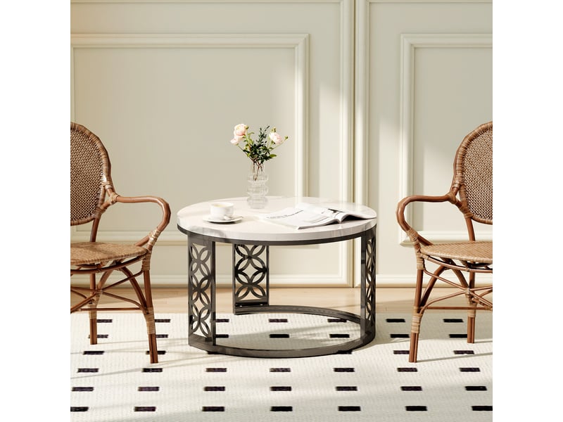  Table basse gigogne ronde 2 pièces effet marbre blanc structure métal noir cravdom  - Conforama E