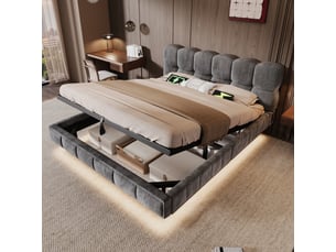 Lit coffre 140x200 cm <strong></strong> <strong></strong> coloris gris