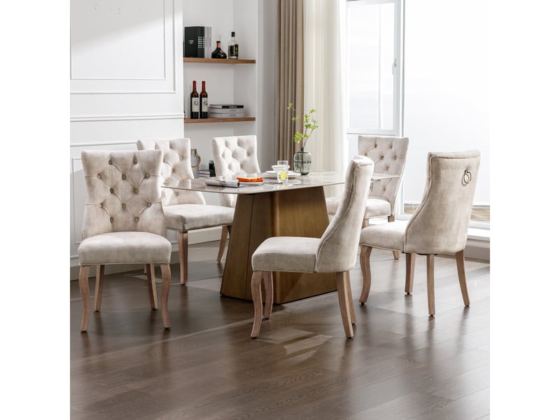  Lot de 6 chaises en velours coloris beige avec pieds en bois massif  - Conforama E
