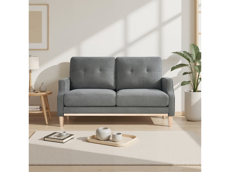  Canapé droit 2 places gris foncé en tissu 135 cm avec port usb et pieds en bois, pour petit appartement et salon W3423S00003 - Conforama B