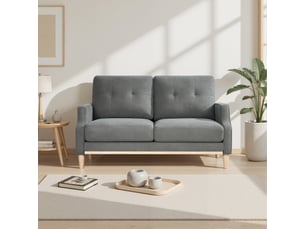 Canapé droit 2 places gris foncé en tissu 135 cm avec port usb et pieds en bois, pour petit appartement et salon