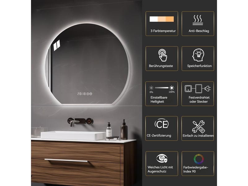  Miroir de salle de bain led rond antibuée à intensité variable W3700P411262 - Conforama E