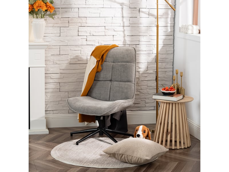  Fauteuil salon fonction d'inclinaison pivotant sur 360° avec dossier en tissu chenille gris  - Conforama B